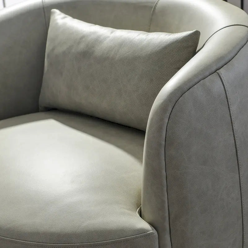 KINWELL Contemporary Genuine Leather Swivel Armchair with Cushion 26