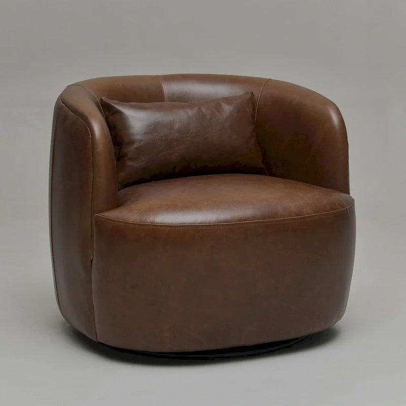 KINWELL Contemporary Genuine Leather Swivel Armchair with Cushion 30