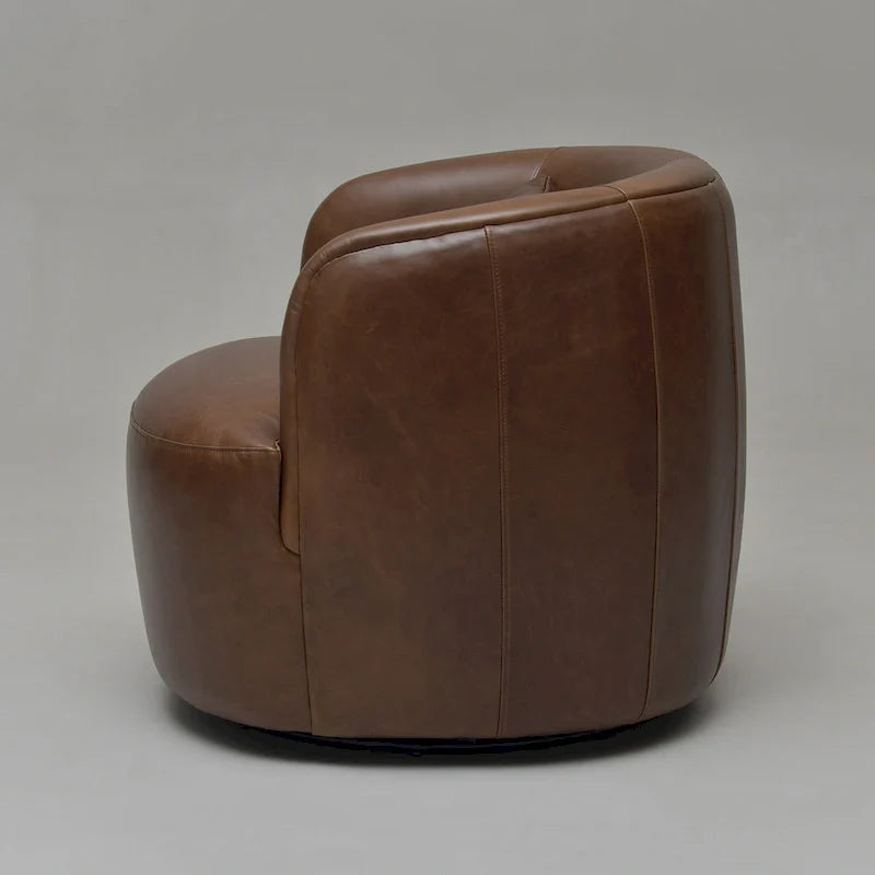 KINWELL Contemporary Genuine Leather Swivel Armchair with Cushion 31