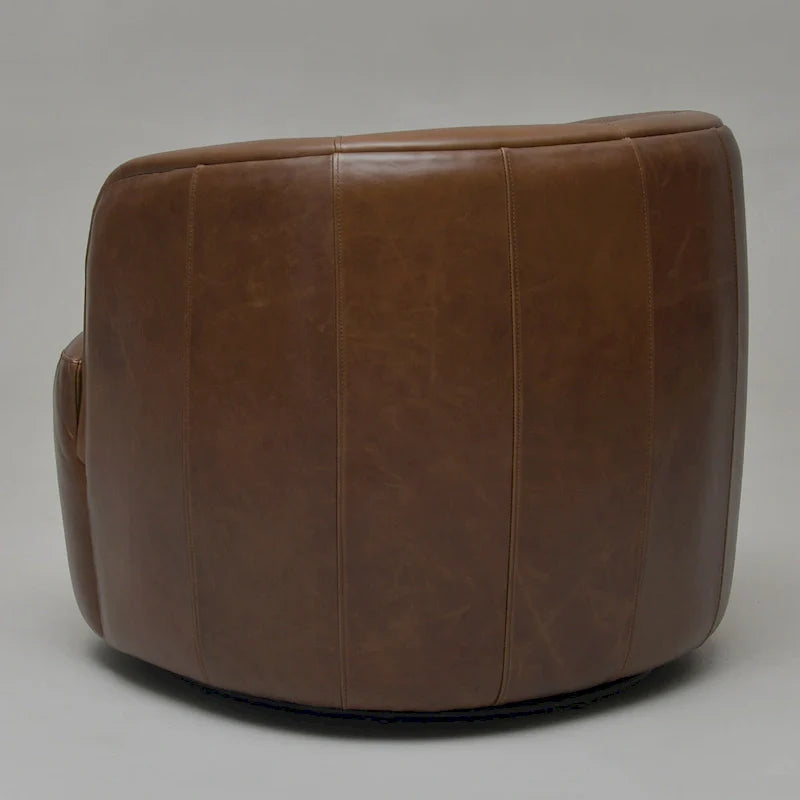 KINWELL Contemporary Genuine Leather Swivel Armchair with Cushion 32