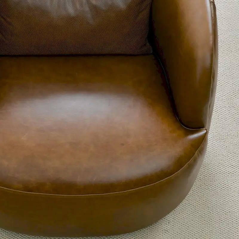KINWELL Contemporary Genuine Leather Swivel Armchair with Cushion 33
