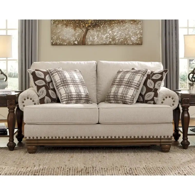 Harleson Classic Wheat Brown Loveseat with Nailhead Accents 2