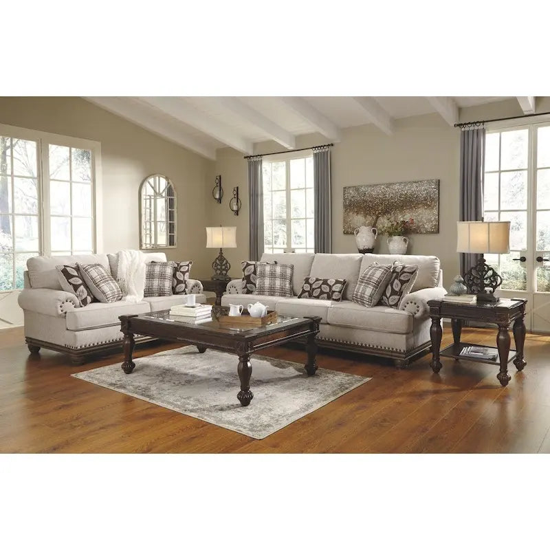 Harleson Classic Wheat Brown Loveseat with Nailhead Accents 4