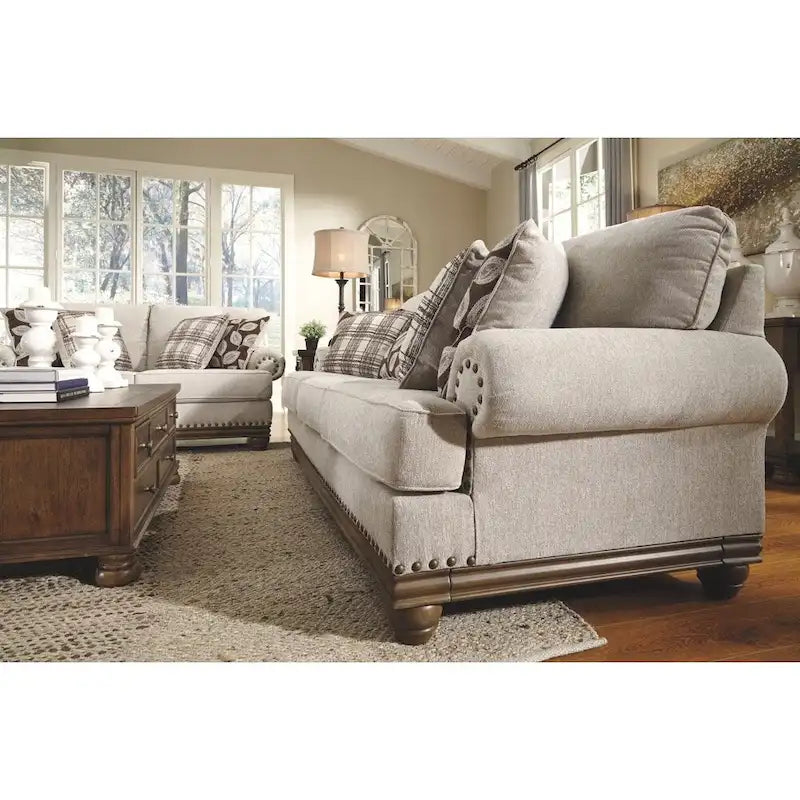 Harleson Classic Wheat Brown Loveseat with Nailhead Accents 7