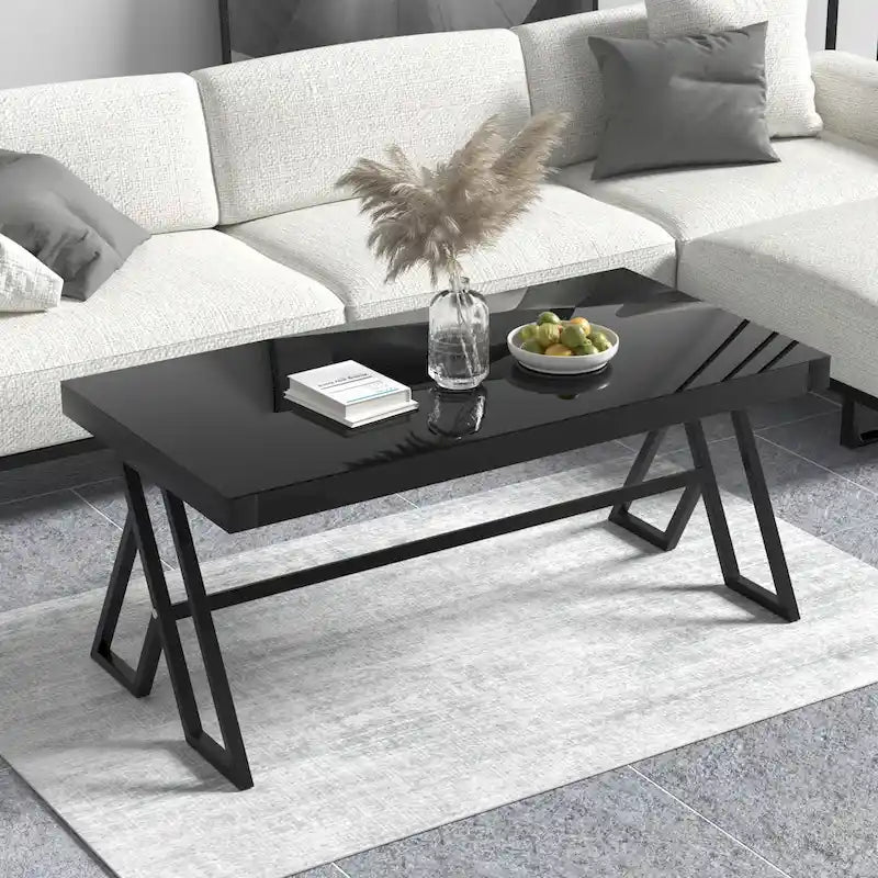 46-Inch Tempered Glass Top Metal Wrought Iron Coffee Table for Living Room 1