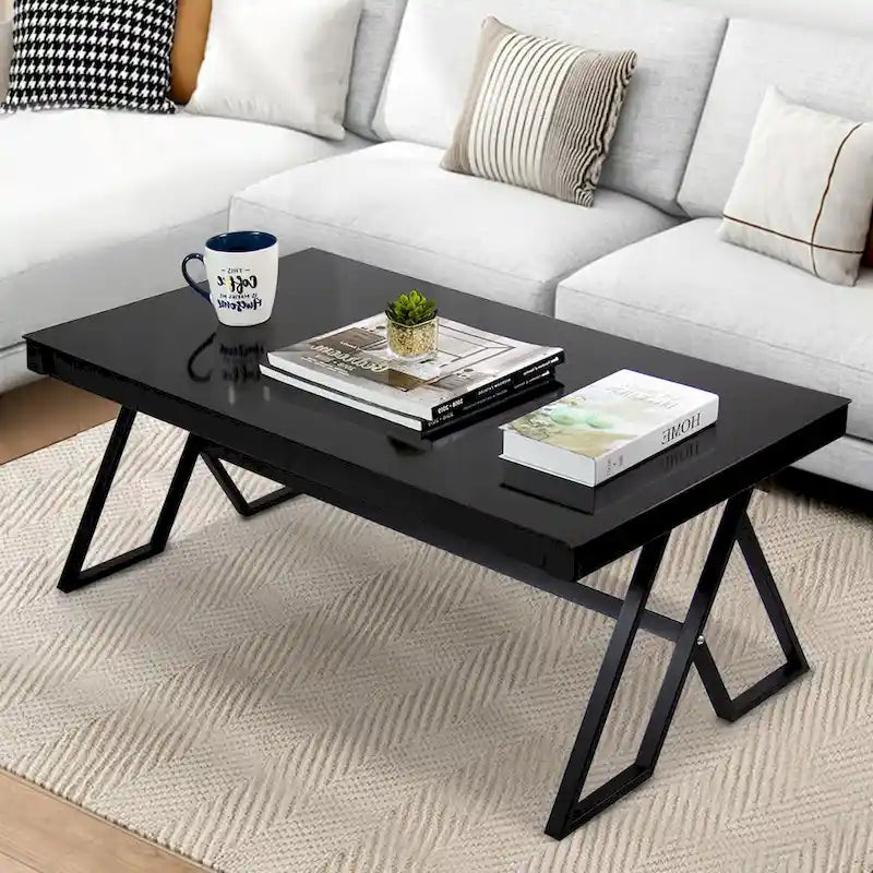 46-Inch Tempered Glass Top Metal Wrought Iron Coffee Table for Living Room 2