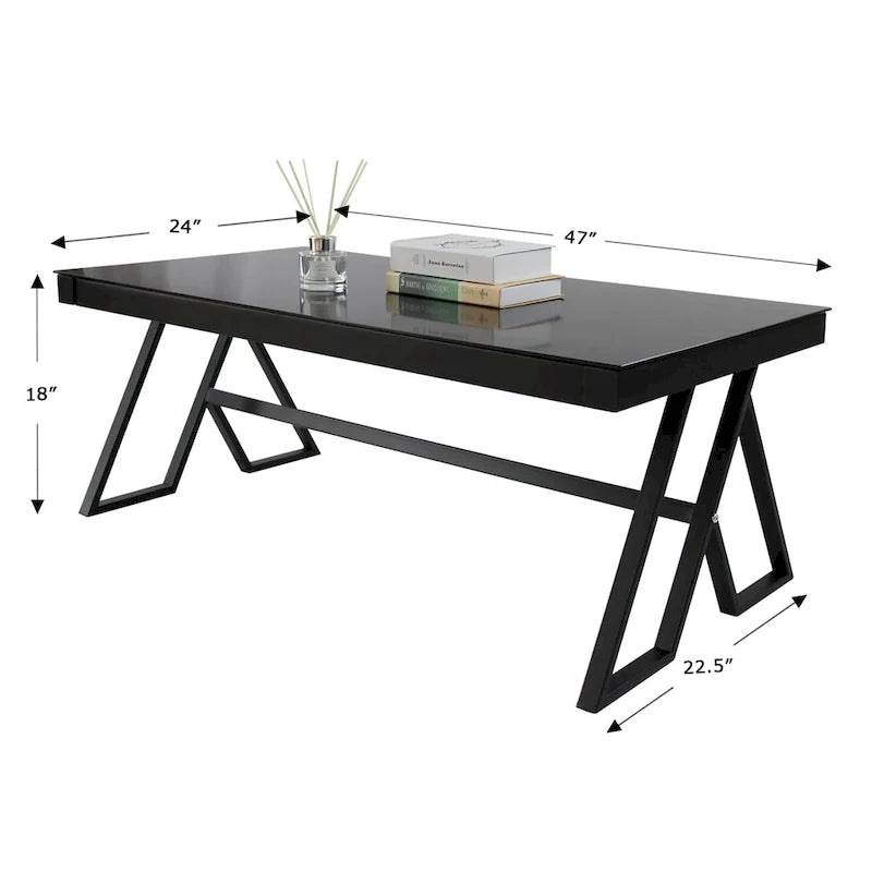 46-Inch Tempered Glass Top Metal Wrought Iron Coffee Table for Living Room 4