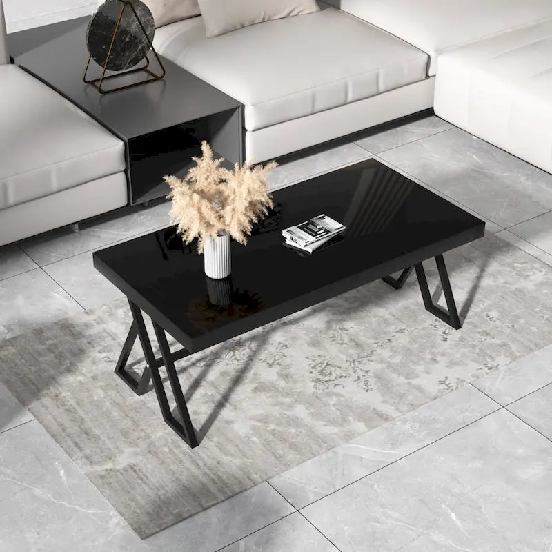 46-Inch Tempered Glass Top Metal Wrought Iron Coffee Table for Living Room 5