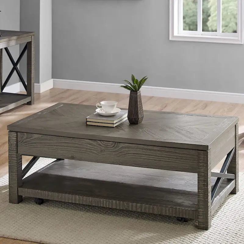 Lift Top Coffee Table with Hidden Storage and Shelf 1