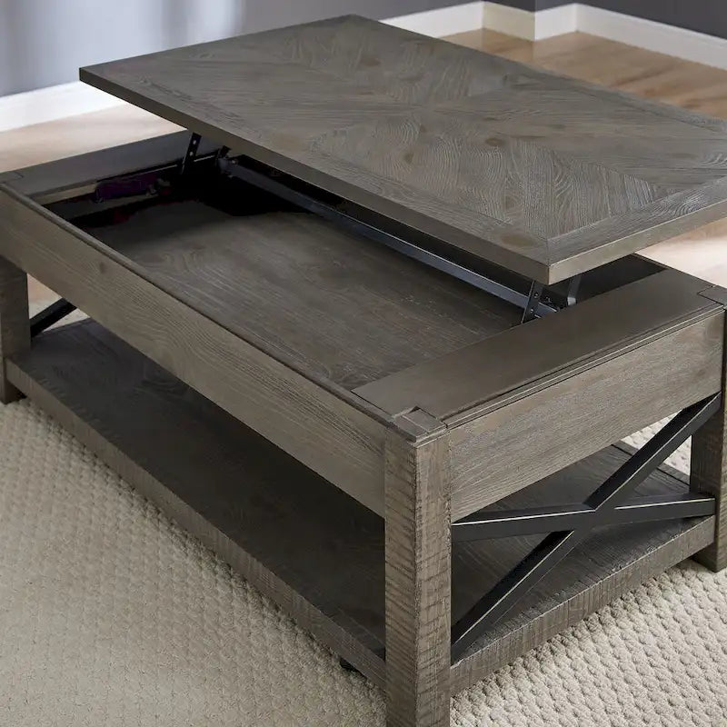 Lift Top Coffee Table with Hidden Storage and Shelf 2