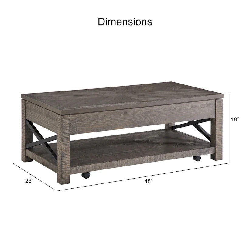 Lift Top Coffee Table with Hidden Storage and Shelf 7
