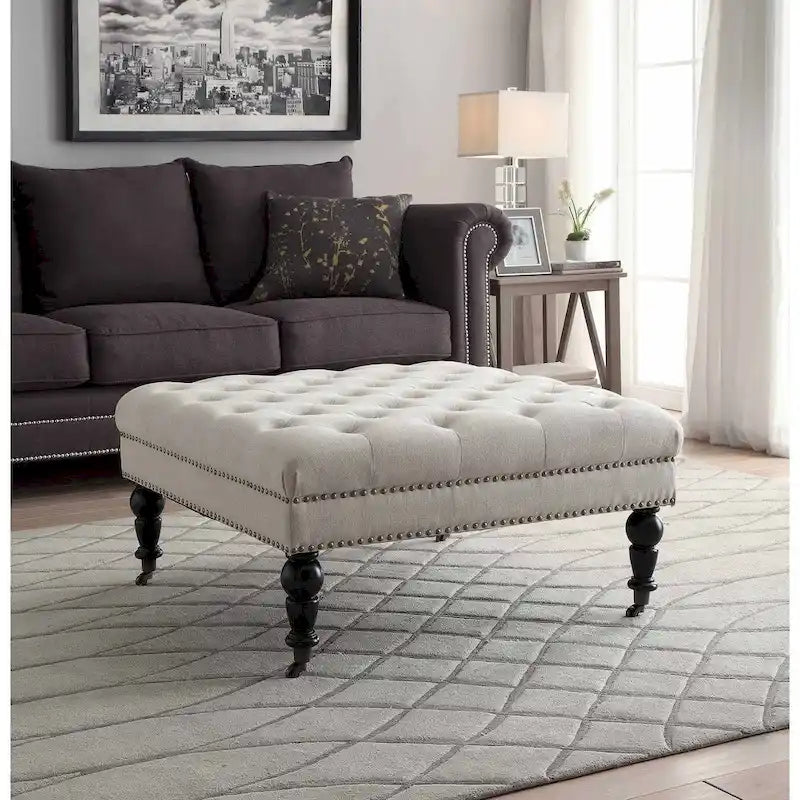 Abigal Natural Square Tufted Footstool 1