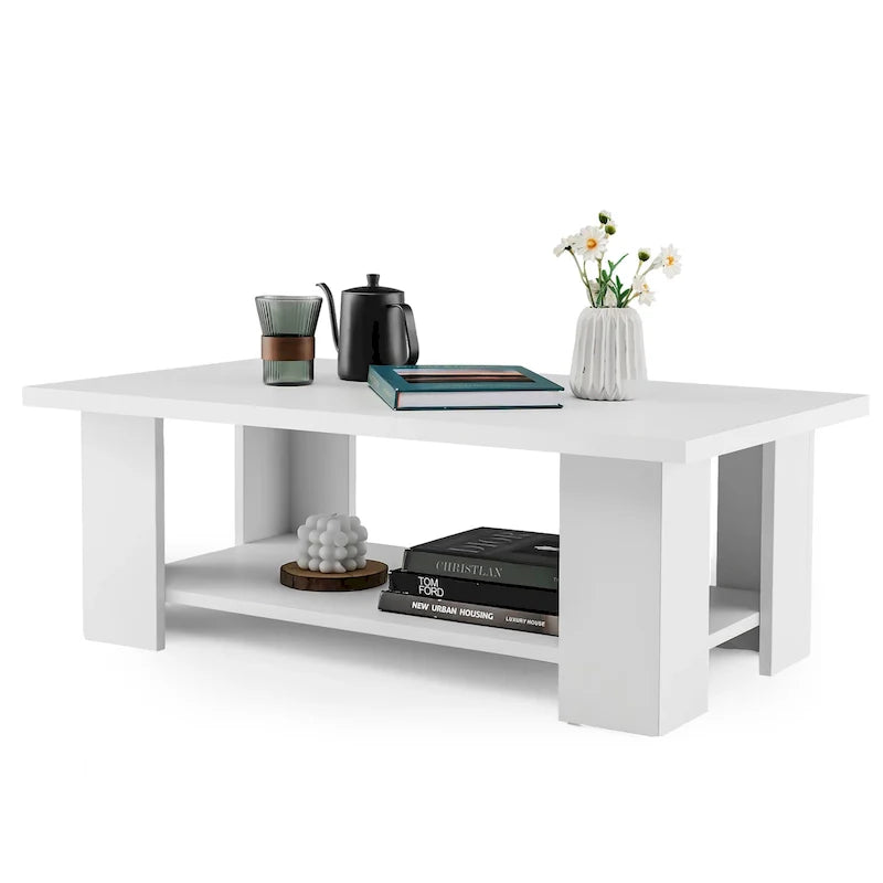36-Inch Modern Wood Coffee Table with 2-Tier Storage Shelf 7