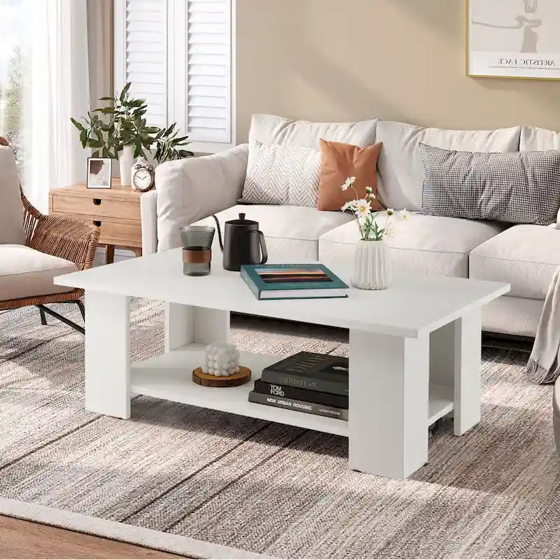 36-Inch Modern Wood Coffee Table with 2-Tier Storage Shelf 1