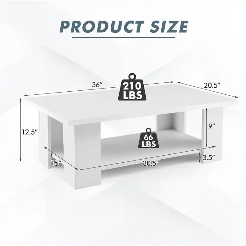 36-Inch Modern Wood Coffee Table with 2-Tier Storage Shelf 4