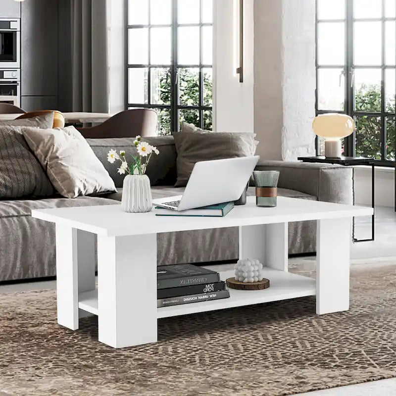 36-Inch Modern Wood Coffee Table with 2-Tier Storage Shelf 5
