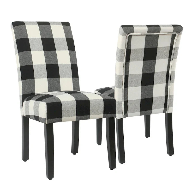 Set of 2 HomePop Black Plaid Parsons Dining Chairs 1