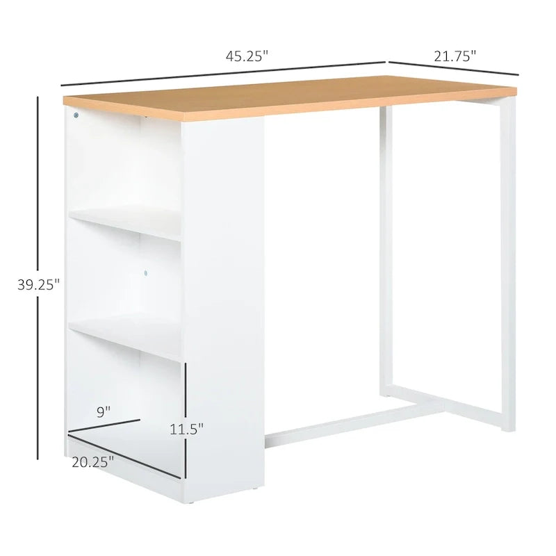 HOMCOM White Bar Table with 3-Tier Storage Shelf, Metal Frame, and Sturdy Thick Top - Ideal for Kitchen and Pub Use 1