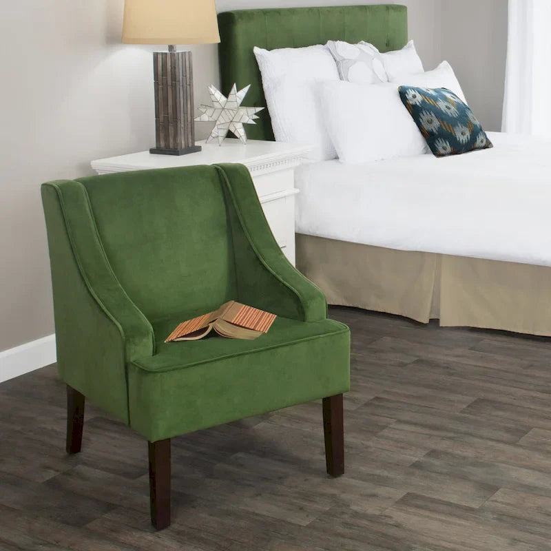 Porch & Den Lyric Velvet Swoop Arm Accent Chair" could be rewritten as "Lyric Velvet Swoop Arm Accent Chair by Porch & Den.