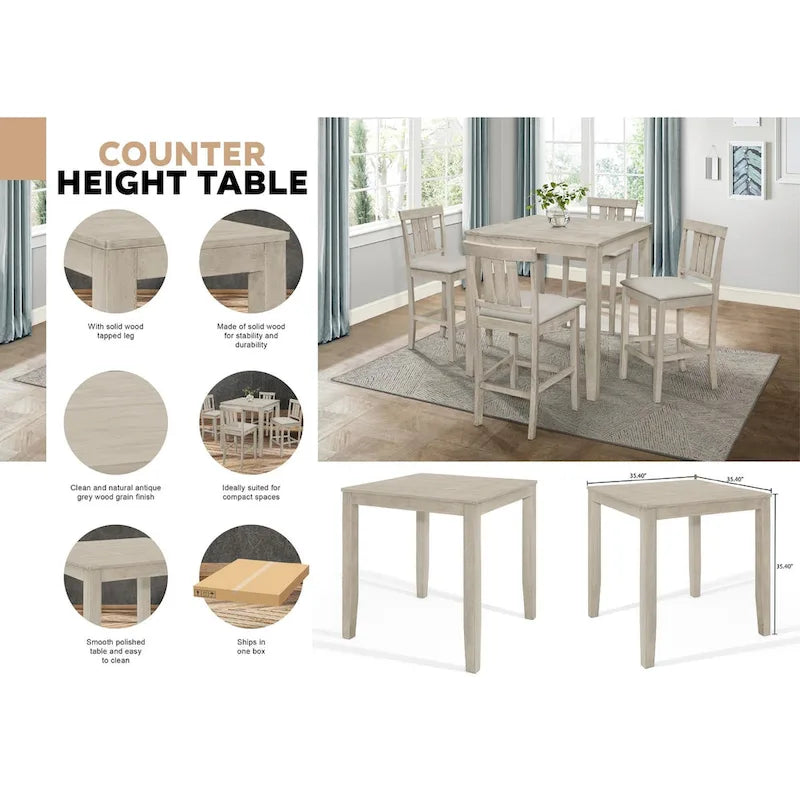 CraftPorch Modern Grey Counter Height Dining Table with Clean Lines 6
