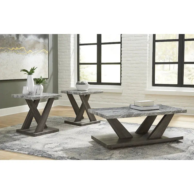 Signature Design by Ashley Bensonale Gray 3-Piece Table Set - Dimensions: 48W x 24D x 18H 1