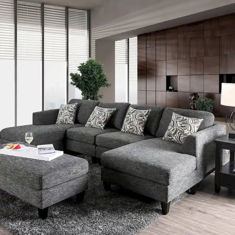 Lauf Contemporary Grey Fabric 4-Piece Modular Sectional by Furniture of America 1