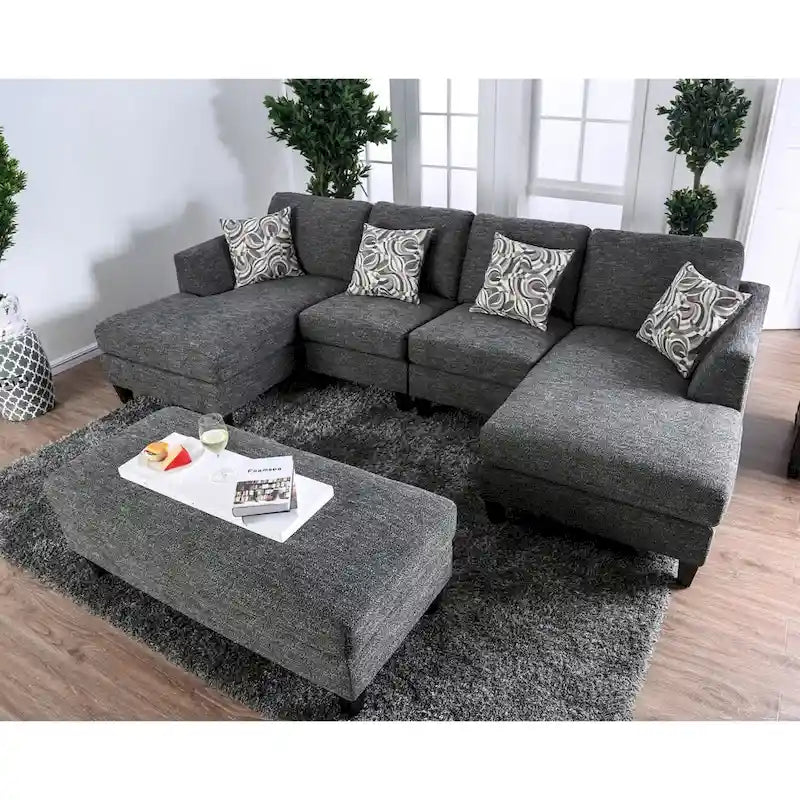 Lauf Contemporary Grey Fabric 4-Piece Modular Sectional by Furniture of America 2