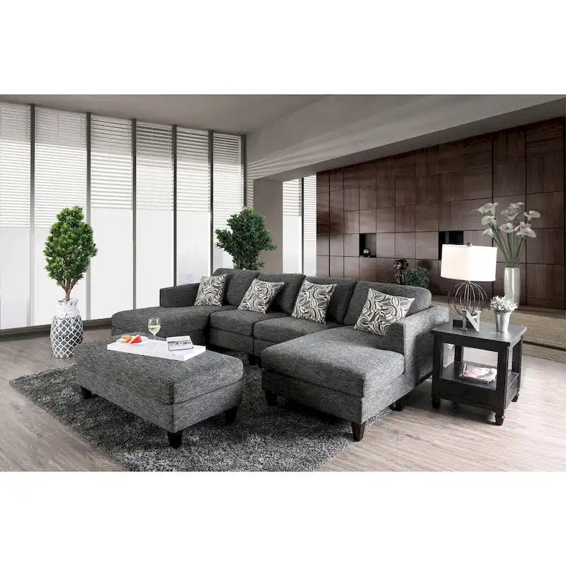 Lauf Contemporary Grey Fabric 4-Piece Modular Sectional by Furniture of America 4