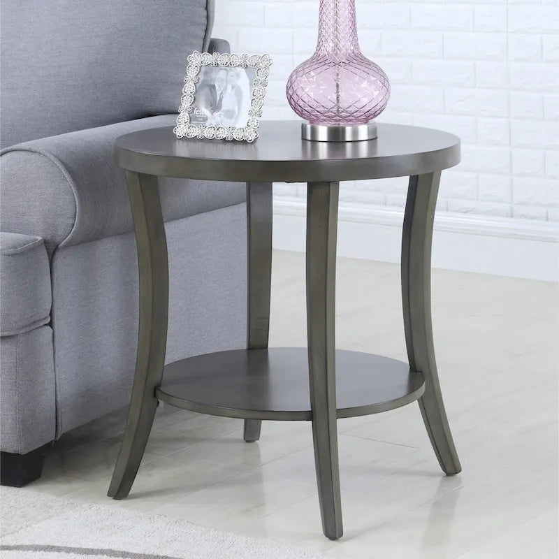 Roundhill Furniture Perth Modern Oval Shelf Side Table in Gray 1