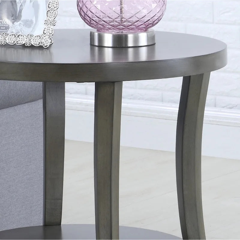 Roundhill Furniture Perth Modern Oval Shelf Side Table in Gray 2