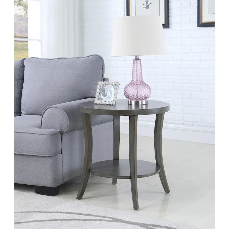 Roundhill Furniture Perth Modern Oval Shelf Side Table in Gray 5