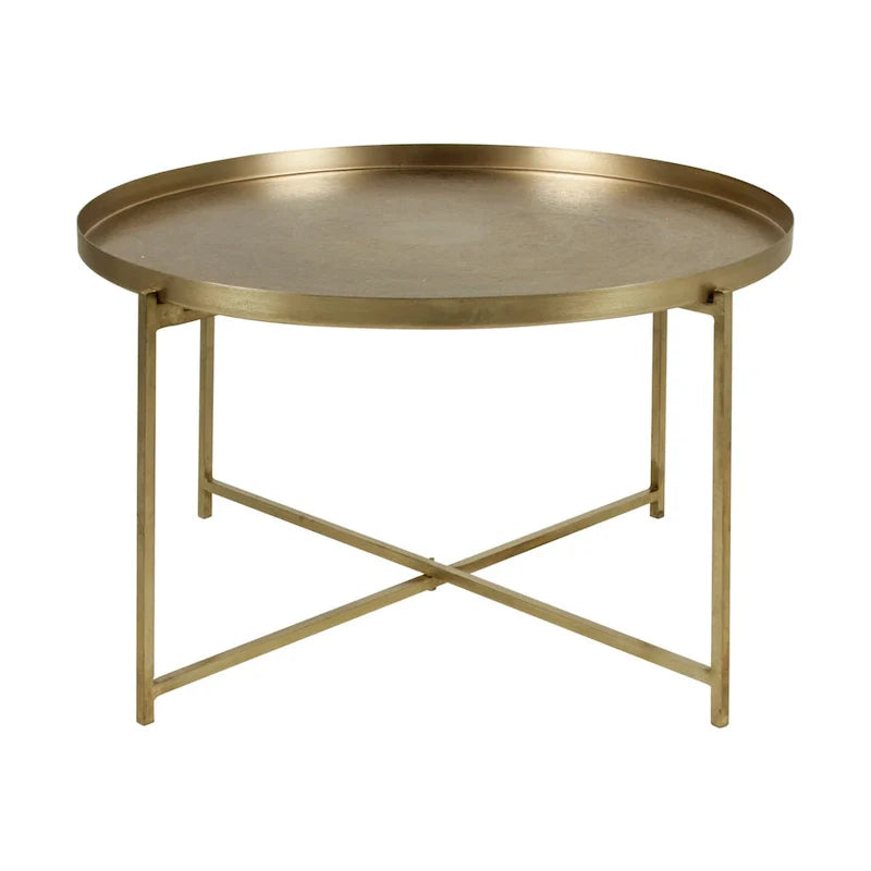 East at Main Eros Etched Floral Tray-Top Accent Table in Antique Brass Finish 2