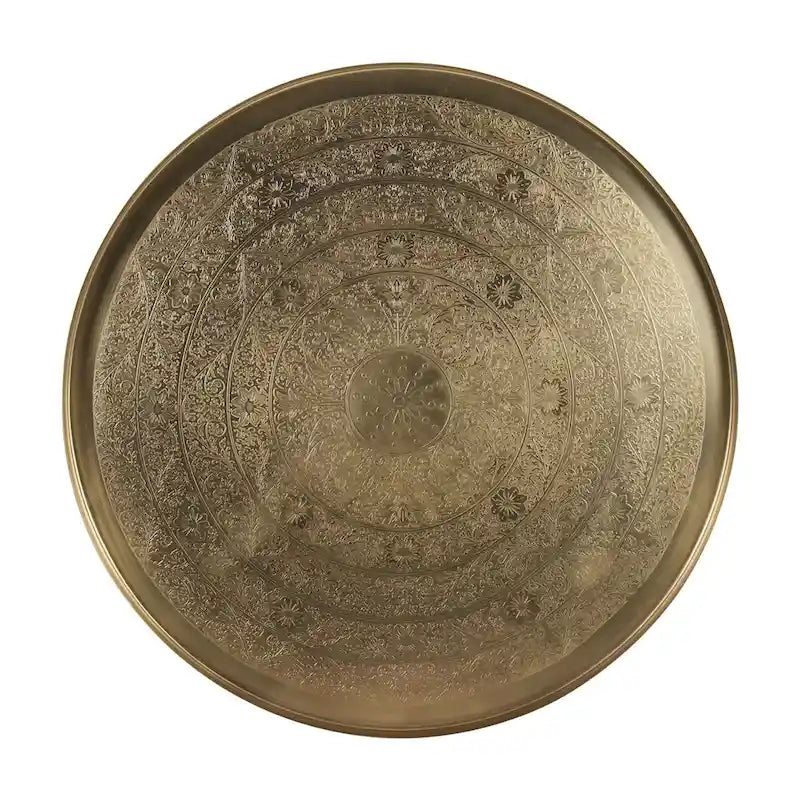 East at Main Eros Etched Floral Tray-Top Accent Table in Antique Brass Finish 4