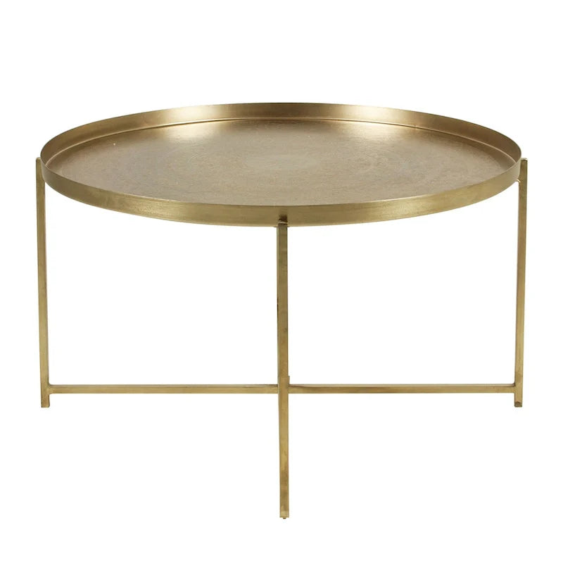 East at Main Eros Etched Floral Tray-Top Accent Table in Antique Brass Finish 5