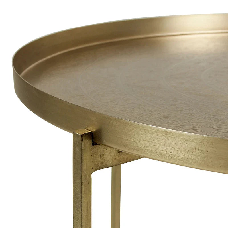 East at Main Eros Etched Floral Tray-Top Accent Table in Antique Brass Finish 6