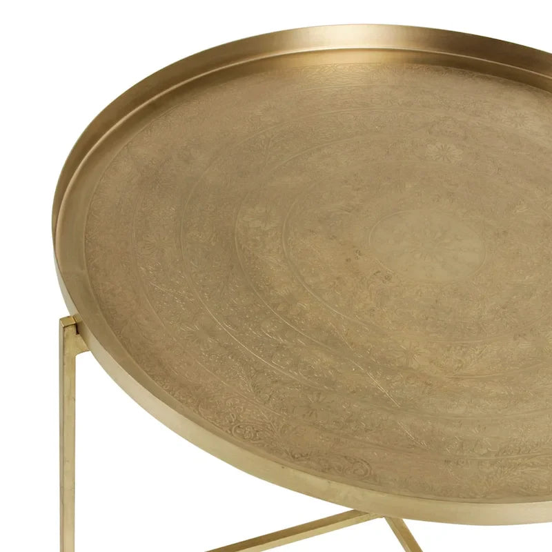 East at Main Eros Etched Floral Tray-Top Accent Table in Antique Brass Finish 7
