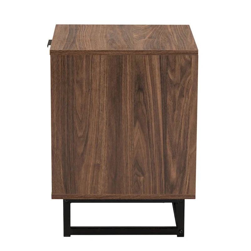 Sadia Contemporary Walnut Brown Wood and Black Metal 1-Drawer Side Table 5