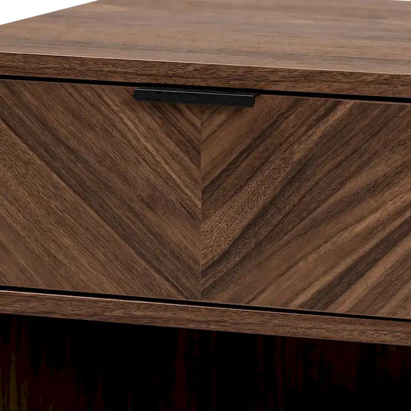 Sadia Contemporary Walnut Brown Wood and Black Metal 1-Drawer Side Table 6