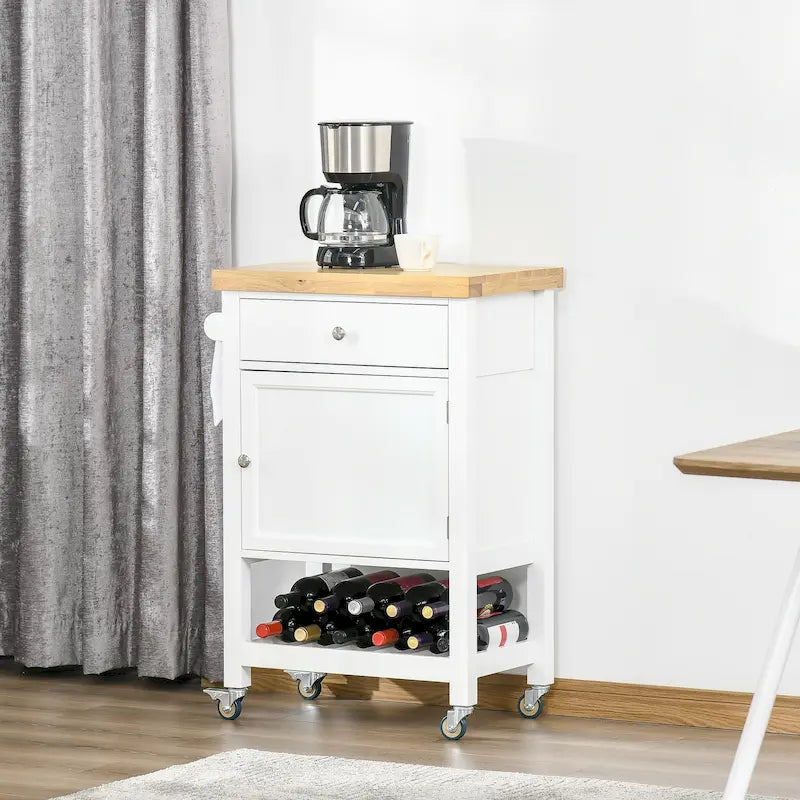 HOMCOM Rolling Kitchen Cart - Versatile Kitchen Island with Smooth Rubberwood Top and Narrow Butcher Block Surface on Wheels 10