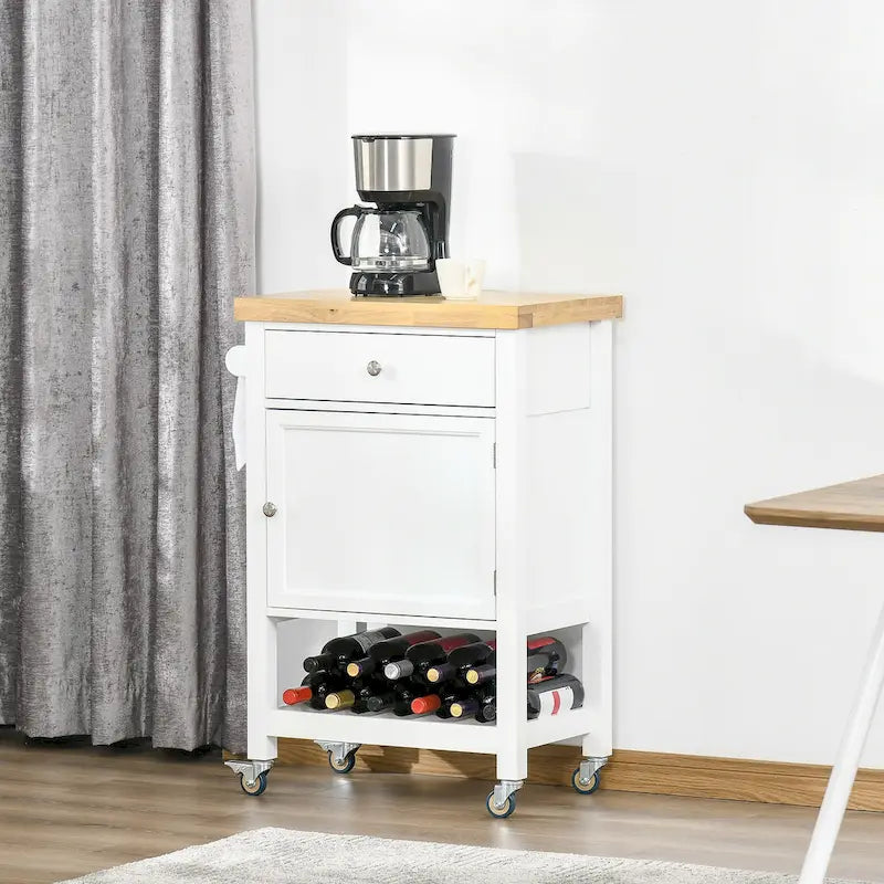 HOMCOM Rolling Kitchen Cart - Versatile Kitchen Island with Smooth Rubberwood Top and Narrow Butcher Block Surface on Wheels 1