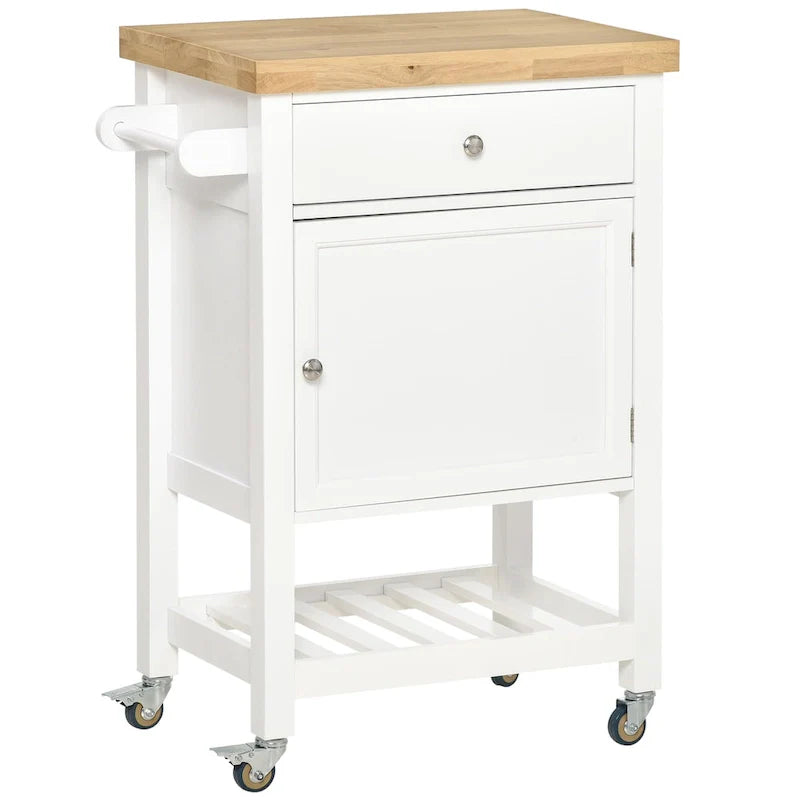 HOMCOM Rolling Kitchen Cart - Versatile Kitchen Island with Smooth Rubberwood Top and Narrow Butcher Block Surface on Wheels 2