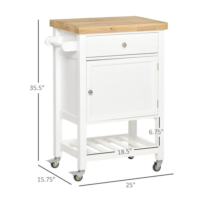 HOMCOM Rolling Kitchen Cart - Versatile Kitchen Island with Smooth Rubberwood Top and Narrow Butcher Block Surface on Wheels 3