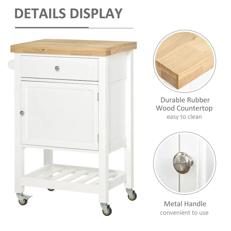 HOMCOM Rolling Kitchen Cart - Versatile Kitchen Island with Smooth Rubberwood Top and Narrow Butcher Block Surface on Wheels 6