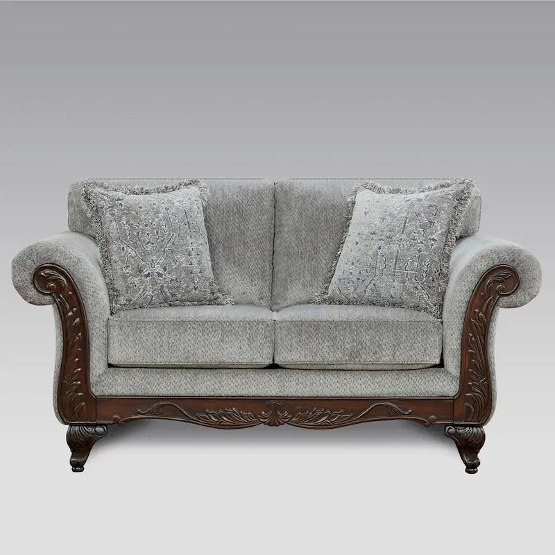 Roundhill Furniture Hernen Carved Wooden Frame Loveseat 1