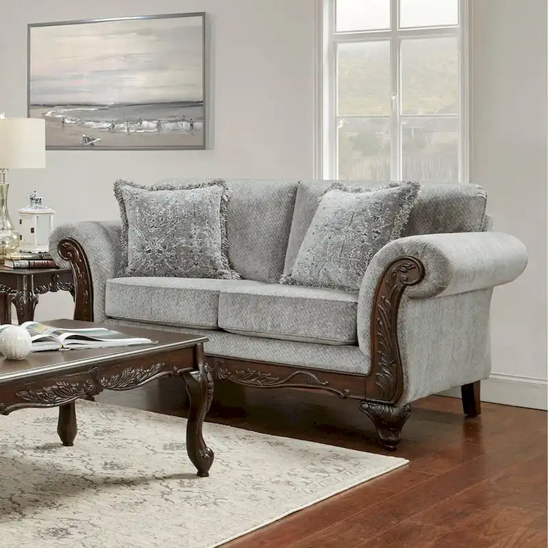 Roundhill Furniture Hernen Carved Wooden Frame Loveseat 2