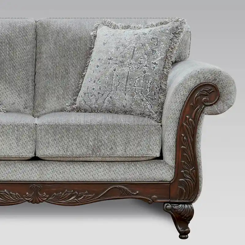 Roundhill Furniture Hernen Carved Wooden Frame Loveseat 3