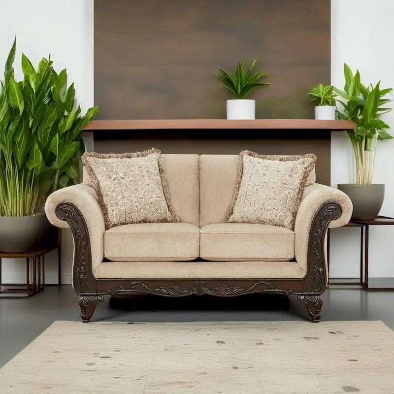 Roundhill Furniture Hernen Carved Wooden Frame Loveseat 5