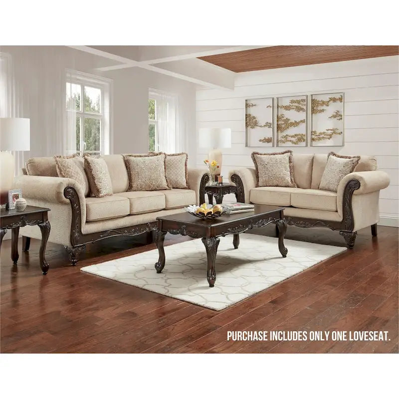 Roundhill Furniture Hernen Carved Wooden Frame Loveseat 6