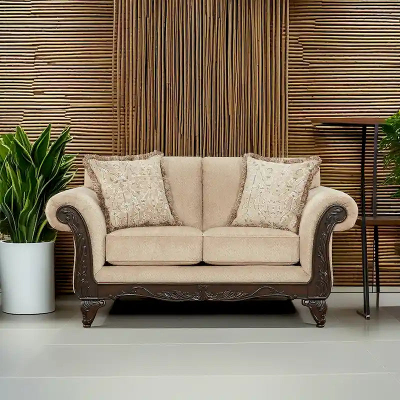 Roundhill Furniture Hernen Carved Wooden Frame Loveseat 7