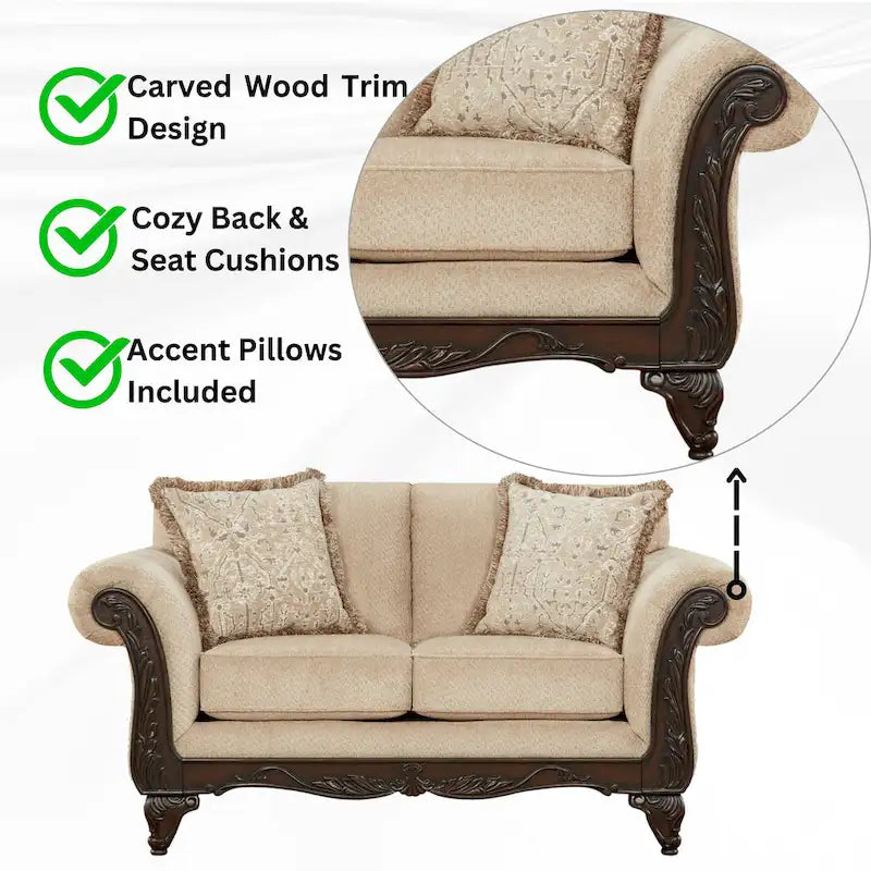 Roundhill Furniture Hernen Carved Wooden Frame Loveseat 8
